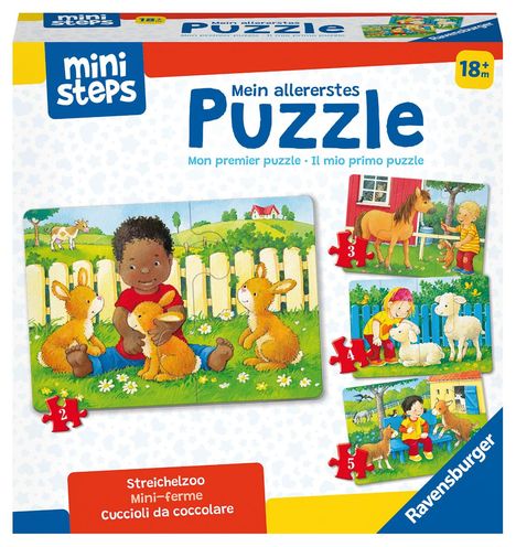 Ravensburger ministeps 4169 Mein allererstes Puzzle: Streichelzoo - 4 erste Puzzles mit 2-5 Teilen, Spielzeug ab 18 Monate, Spiele