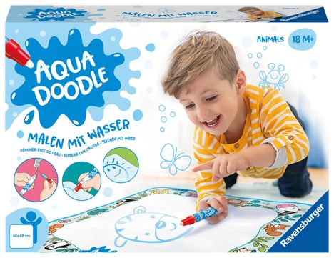 Ravensburger 4564 Aquadoodle Animals - Erstes Malen für Kinder ab 18 Monate - Malset für fleckenfreien Malspaß mit Wasser - inklusive Matte und Stift, Spiele
