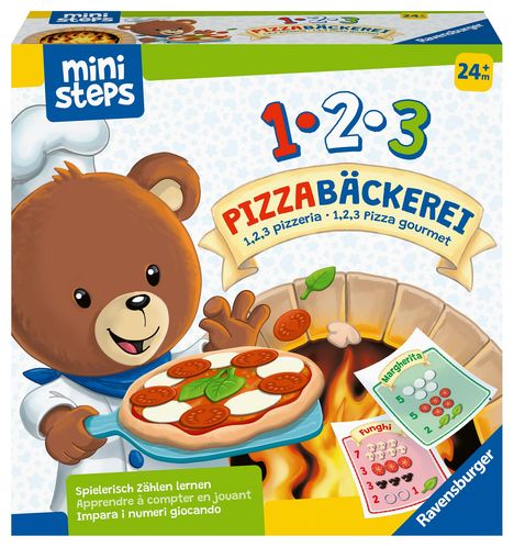Ravensburger ministeps 4586 1,2,3 Pizzabäckerei - Spielerisch Zählen lernen mit Bär Butz, Spielzeug ab 2 Jahren, Spiele