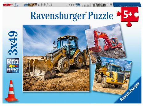 Ravensburger Kinderpuzzle - 05032 Baufahrzeuge im Einsatz - Puzzle für Kinder ab 5 Jahren, mit 3x49 Teilen, Spiele