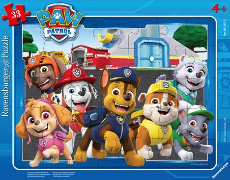 Ravensburger Kinderpuzzle - 05145 Auf zum nächsten Abenteuer! - Rahmenpuzzle für Kinder ab 3 Jahren, Paw Patrol Puzzle mit 33 Teilen, Spiele