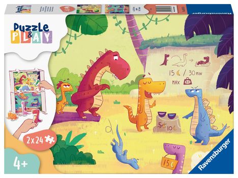 Ravensburger Kinderpuzzle Puzzle&Play 05675 - Dinosaurier im Sommer - 2x24 Teile Puzzle für Kinder ab 4 Jahren, Diverse