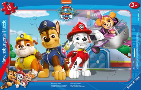 Ravensburger Kinderpuzzle 05681 - Vier mutige Retter - 15 Teile PAW Patrol Rahmenpuzzle für Kinder ab 3 Jahren, Spiele