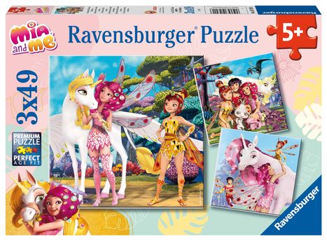 Ravensburger Kinderpuzzle 05701 - Im Land der Elfen und Einhörner - 3x49 Teile Mia and Me Puzzle für Kinder ab 5 Jahren, Diverse