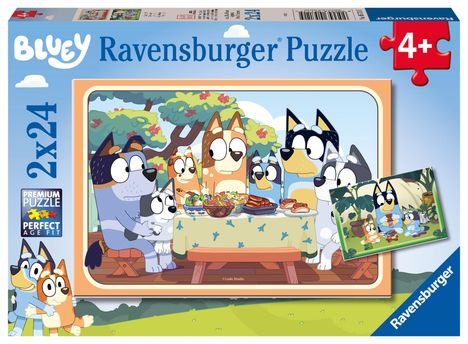 Ravensburger Kinderpuzzle 05711 - Auf geht's! - 2x24 Teile Bluey Puzzle für Kinder ab 4 Jahren, Diverse