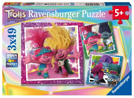 Ravensburger Kinderpuzzle 05713 - Trolls 3 - 3x49 Teile Trolls Puzzle für Kinder ab 5 Jahren, Diverse