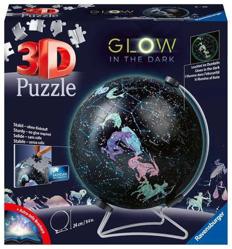 Ravensburger 3D Puzzle 11544 - Glow In The Dark Sternenglobus - 180 Teile - Nachleuchtender Globus für Kinder und Erwachsene, Spiele