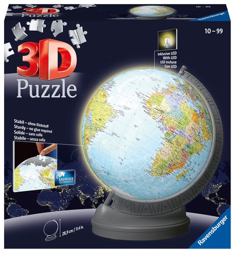 Ravensburger 3D Puzzle 11549 - Globus mit Licht - 540 Teile - Beleuchteter Globus für Erwachsene und Kinder ab 10 Jahren, Spiele