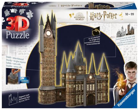 Ravensburger 3D Puzzle 11551 - Harry Potter Hogwarts Schloss - Astronomieturm - Night Edition - der beleuchtete Astronomy Tower des Hogwarts Castle für alle Harry Potter Fans ab 10 Jahren, Diverse