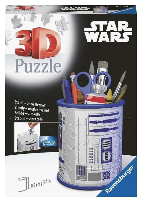Ravensburger 3D Puzzle 11554 - Utensilo Star Wars R2D2 - Stiftehalter für Star Wars Fans ab 6 Jahren, Schreibtisch-Organizer für Erwachsene und Kinder, Diverse