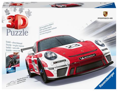 Ravensburger 3D Puzzle 11558 - Porsche 911 GT3 Cup im Salzburg Design - Die berühmte Fahrzeug und Sportwagen Ikone im legendären Design als 3D Puzzle Auto, Diverse