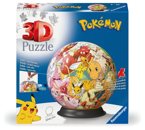 Ravensburger 3D Puzzle 11595 - Puzzle-Ball Pokémon Kanto Region - Puzzleball aus dreidimensionalen Puzzleteilen - für große und kleine Pokémon Fans ab 6 Jahren, Diverse