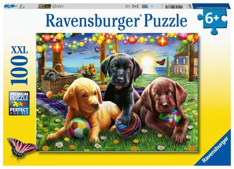 Ravensburger Kinderpuzzle - 12886 Hunde Picknick - Tier-Puzzle für Kinder ab 6 Jahren, mit 100 Teilen im XXL-Format, Spiele