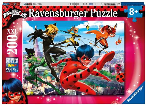 Ravensburger Puzzle 12998 - Superhelden-Power - 200 Teile XXL Miraculous Puzzle für Kinder ab 8 Jahren, Spiele