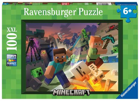 Ravensburger Kinderpuzzle 13333 - Monster Minecraft - 100 Teile XXL Minecraft Puzzle für Kinder ab 6 Jahren, Diverse