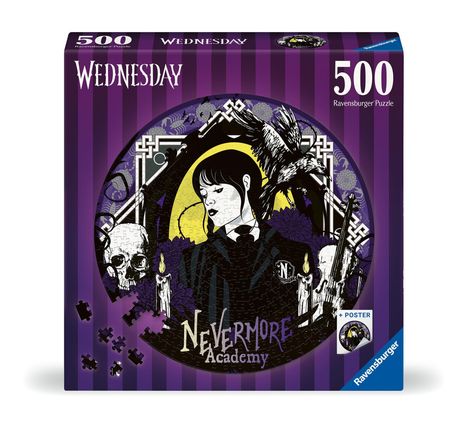 Ravensburger Puzzle 17573 - Nevermore Academy - 500 Teile Wednesday Rundpuzzle für Erwachsene und Kinder ab 14 Jahren, Diverse