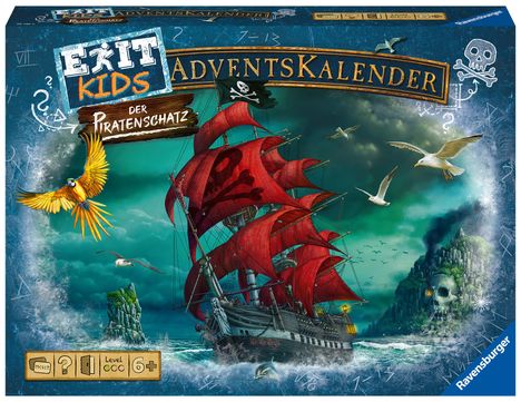 Ravensburger 18234 - Mystery kids Adventskalender - Der Piratenschatz - 24 Rätsel für EXIT-Begeisterte ab 6 Jahren, Spiele