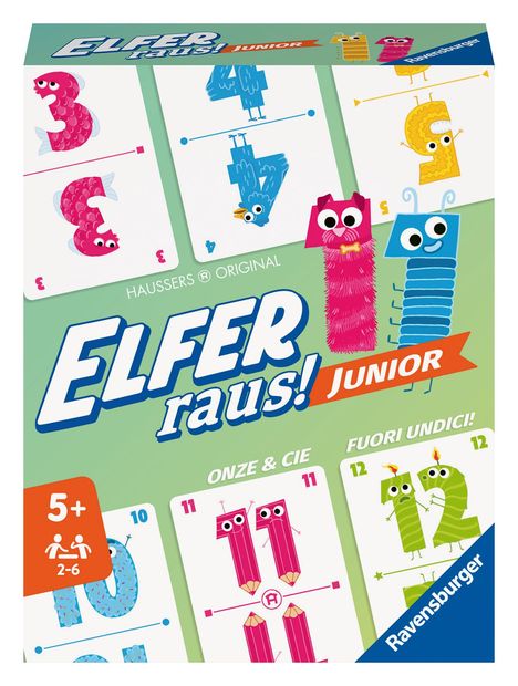 © Hausser: Ravensburger - 20947 Elfer Raus! Junior - Kartenspiel 2 - 6 Spieler, Spiel ab 5 Jahren für Kinder und Erwachsene, Zahlenraum 1-20, Spiele