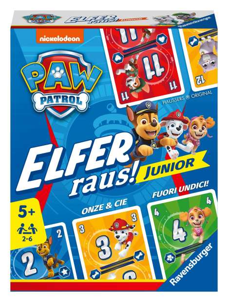 (c) Hausser: Ravensburger 20953 PAW Patrol Elfer raus! Junior - Einfaches Kartenspiel für 2-6 Spieler ab 5 Jahren, Spiele