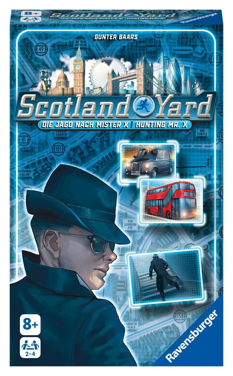 Gunter Baars: Ravensburger 22451 - Scotland Yard, Mitbringspiel für 2-4 Spieler, Strategiespiel ab 8 Jahren, kompaktes Format, Reisespiel, Brettspiel, Spiele