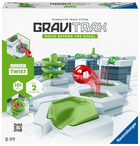 Ravensburger GraviTrax Action-Set Twist. Kombinierbar mit allen Produktlinien, Starter-Sets, Erweiterungen und Elementen für das GraviTrax-Kugelbahnsystem, interaktive Kugelbahn, Konstruktionsspielzeug für Kinder ab 8 Jahren, Spiele