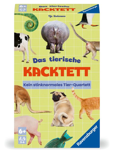 Tijs Stehmann: Ravensburger 23050 - Das tierische Kacktett, Quartett mit Tierkacke-Thema, Familienspiel für Kinder ab 6 Jahren und Erwachsene, für 3-6 Spieler, Spiele