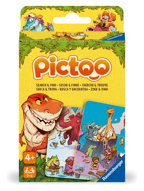 Ravensburger 23479 - Pictoo Dino Kartenspiel - Schnelles Karten-Suchspiel für Kinder ab 4 Jahren, Familienspiel für Kinder und Erwachsene, für 2 bis 6 Spieler, Spiele