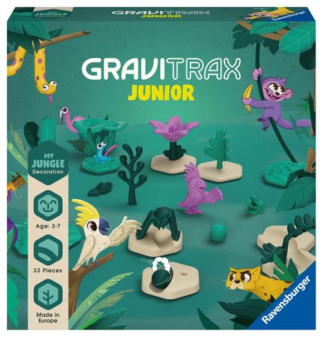 Ravensburger GraviTrax Junior Extension Jungle 23747 - Murmelbahn überwiegend aus nachwachsenden Rohstoffen mit Themenwelten, Lernspielzeug und Konstruktionsspielzeug für Jungs und Mädchen ab 3 Jahren, Spiele