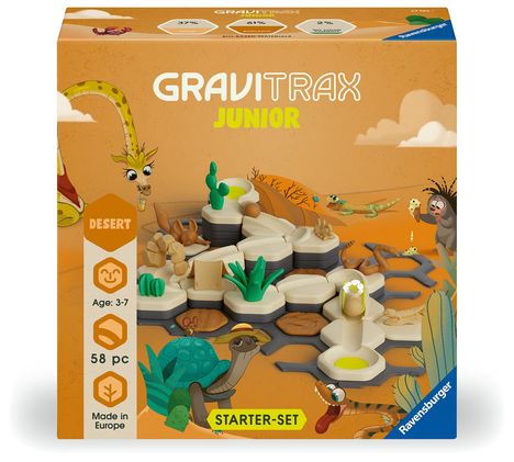 Ravensburger GraviTrax Junior Starter-Set S Desert - Erweiterbare Kugelbahn für Kinder, Murmelbahn aus umweltfreundlichen Materialen mit Themenwelten, Konstruktionsspielzeug ab 3 Jahren, Spiele