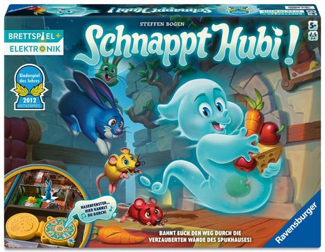 "Schnappt Hubi!" Brettspiel + Elektronik. Kinderspiel des Jahres 2012. Ein fröhliches Gespenst mit Gemüse und Käse.