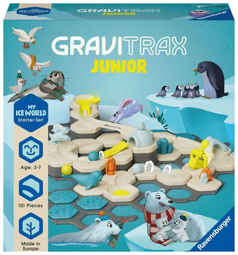 Ravensburger GraviTrax Junior Starter-Set L Ice - Erweiterbare Kugelbahn für Kinder, Murmelbahn überwiegend aus nachwachsenden Rohstoffen mit Themenwelten, Lernspielzeug und Konstruktionsspielzeug ab 3 Jahren, Spiele