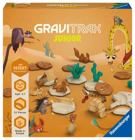 Ravensburger GraviTrax Junior Extension Desert - Erweiterbare Kugelbahn für Kinder, Murmelbahn aus umweltfreundlichen Materialen mit Themenwelten, Lernspielzeug und Konstruktionsspielzeug ab 3 Jahren, Spiele