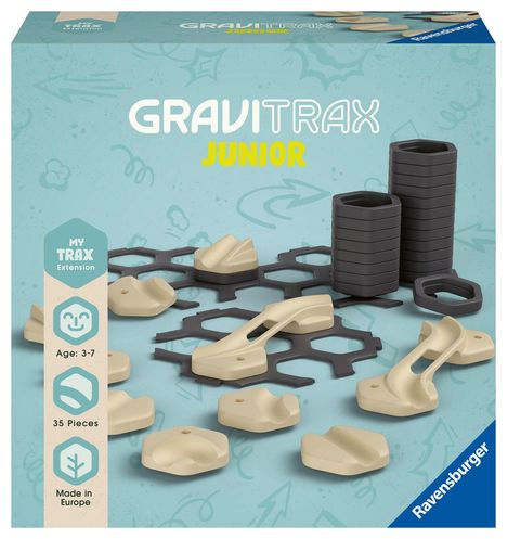 Ravensburger GraviTrax Junior Extension Trax - Erweiterbare Kugelbahn für Kinder, Murmelbahn überwiegend aus nachwachsenden Rohstoffen mit Themenwelten, Lern- und Konstruktionsspielzeug ab 3 Jahren, Spiele