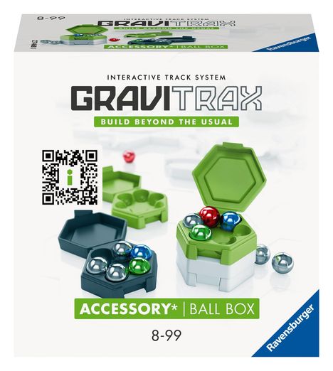 Ravensburger GraviTrax Accessory Ball Box - Ideales Zubehör für spektakuläre Kugelbahnen, Konstruktionsspielzeug für Kinder ab 8 Jahren, Spiele