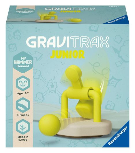 Ravensburger GraviTrax Junior Element Hammer - Erweiterbare Kugelbahn für Kinder, Murmelbahn überwiegend aus nachwachsenden Rohstoffen mit Themenwelten, Lern- und Konstruktionsspielzeug ab 3 Jahren, Spiele