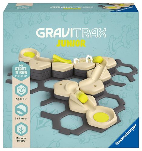 Ravensburger GraviTrax Junior Starter-Set S - Erweiterbare Kugelbahn für Kinder, Murmelbahn überwiegend aus nachwachsenden Rohstoffen mit Themenwelten, Lernspielzeug und Konstruktionsspielzeug ab 3 Jahren, Spiele