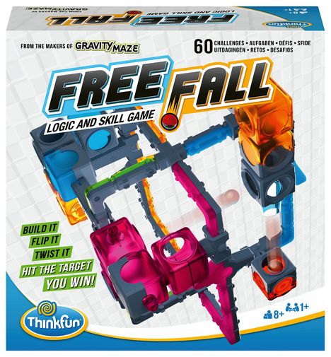 ThinkFun - 76548 - Free Fall - Schwerkraft auf einem neuen Level! Logikspiel für Mädchen und Jungen ab 8 Jahren. Von den Machern von Gravity Maze., Spiele
