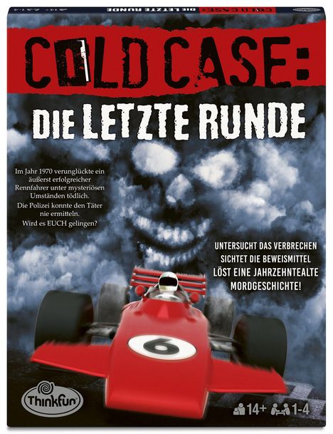 COLD CASE: DIE LETZTE RUNDE, Rennfahrzeug, Rauchwolke, mysteriöses Gesicht im Hintergrund.