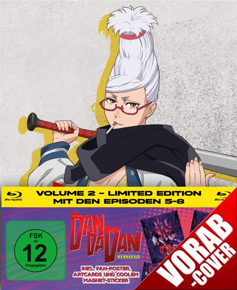 Volume 2 - Limited Edition mit Episoden 5-8. FSK ab 12. Illustration: Figur mit Brille, Zigarette und Baseballschläger.