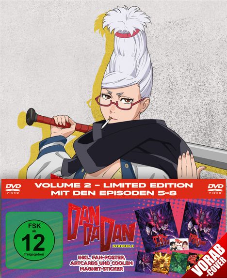„Volume 2 - Limited Edition mit den Episoden 5-8“. Figur mit Schwert, graue Haare, roter Rahmen unten, FSK 12 Symbol.