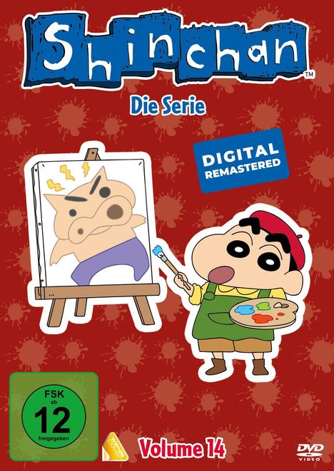 "Shinchan", "Die Serie", "DIGITAL REMASTERED", "Volume 14", "FSK ab 12". Shinchan malt wütendes Gesicht.