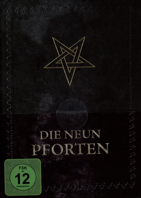 Text: "DIE NEUN PFORTEN", "FSK ab 12 freigegeben". Ein stilisiertes Pentagramm auf dunklem Hintergrund.