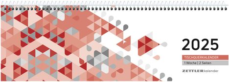 Tischquerkalender rot 2025 - 29,6x9,9 cm - 1 Woche auf 2 Seiten - Stundeneinteilung 7 - 19 Uhr - inkl. Jahresübersicht - Bürokalender - 116-0011, Kalender