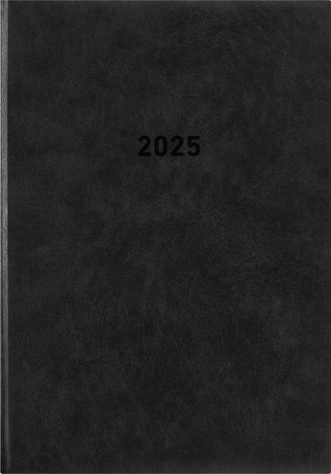 Zettler Buchkalender 2025 14,5x21 cm schwarz Bürokalender 1 Tag auf 1 Seite wattierter Kunststoffeinband Stundeneinteilung 7-19 Uhr, Buch