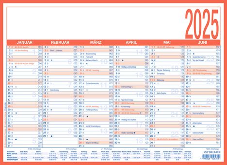 Arbeitstagekalender 2025 - A4 (29 x 21 cm) - 6 Monate auf 1 Seite - Tafelkalender - auf Pappe kaschiert - Jahresplaner - 908-1315, Kalender