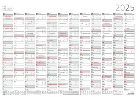 Jahresübersicht A3 12 Monate 1 Stk. plano 2025 - 42x29,7 cm - gerollt - mit Arbeitstage- und Wochenzählung - Posterkalender - Jahresplaner - 939-6111, Kalender