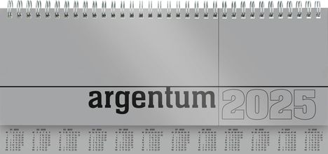 Tisch-Querkalender argentum 2025 - Büro-Planer 29,7x13,5 cm - Tisch-Kalender - 1 Woche 2 Seiten - silber - Ringbindung - Zettler, Kalender