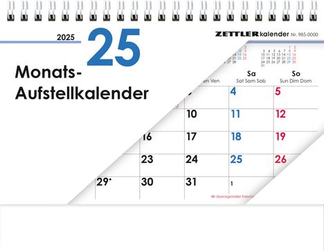 Monats-Aufstellkalender 2025 - 20x15 cm - 1 Monat auf 1 Seite - 4-sprachiges Kalendarium - inkl. Jahresübersicht - Monatsplaner - 985-0000, Kalender