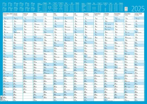 Jahresplaner 14 Monate foliert 2025 - Plakat-Kalender 86x61 cm - abwischbar - Ferienübersicht - Arbeitstagezählung - Zettler, Kalender