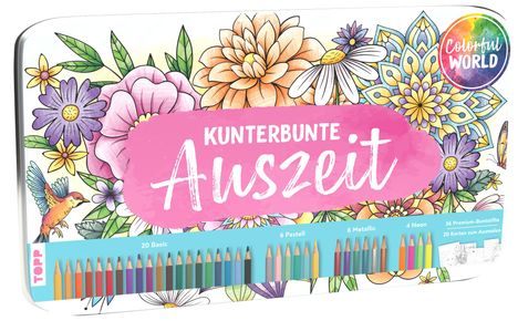 Colorful World Designdose mit 36 Buntstifte Kunterbunte Auszeit, Diverse